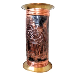 Vintage Umbrella Stand Embossed Copper Brass Cane Holder Belgian Antique Pub S - Picture 1 of 9