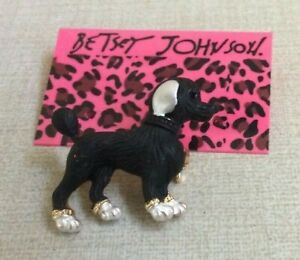 Betsy Johnson Black & Silver Puppy Dog Brooch Pin Brand New Style Adorable!