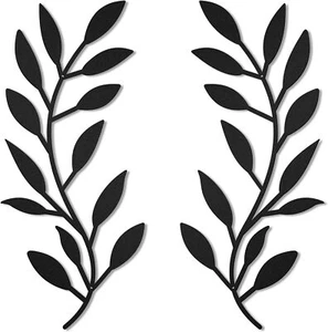 2 Pieces Metal Tree Leaf Wall Decor Vine Olive Branch Art Black - Picture 1 of 6