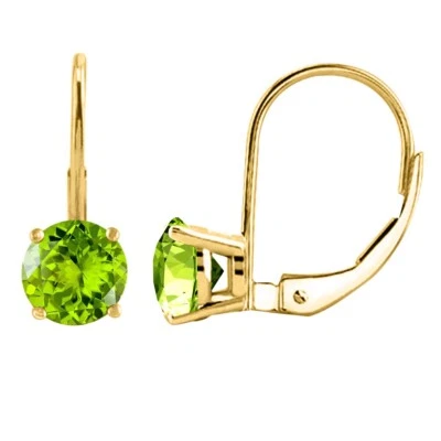 Leverback Earrings For Women 4MM Round Shape Peridot Earrings in 14k Yellow Gold - Image 1 of 4