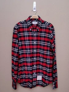 Thom Browne Red Navy Blue Plaid Shirt Long Sleeve Oxford Small (2) - Picture 1 of 9