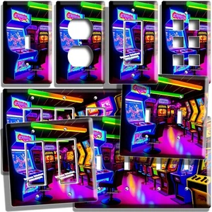 COLORFUL RETRO ARCADE MACHINES LIGHT SWITCH OUTLET WALL PLATE GAME ROOM HD DECOR - Picture 1 of 34