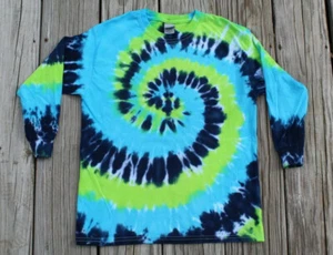 Tie Dye Long Sleeve T-Shirt KIDS Medium - Blues & Green - Hand-dyed in USA - Bild 1 von 12