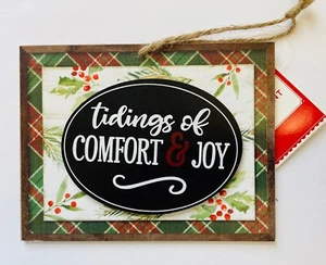 Wooden Christmas Sign Ornament Tidings Of Comfort & Joy Tiered Tray Home Decor - Picture 1 of 1