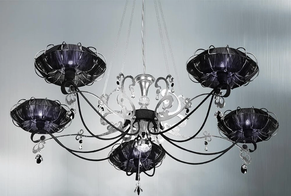 Lampadario a sospensione classico con cristallo e paralume argento nero  - Immagine 1 di 1