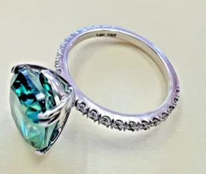 Schöner massiver 14k Weißgold Verlobungsring mit großem grünen Moissanit Größe 6 - Bild 1 von 17