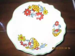 Vintage Bright Colorful Magic Spotted Mushrooms Ceramic Serving Bowl Dish 8" - Picture 1 of 5