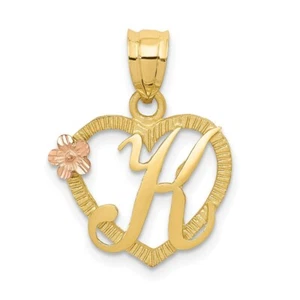 14K Yellow Gold Two-Tone Initial K In Heart Pendant - Picture 1 of 4