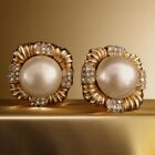 Vintage CINDER Gold Pearl and Crystal Clip Ons Earrings