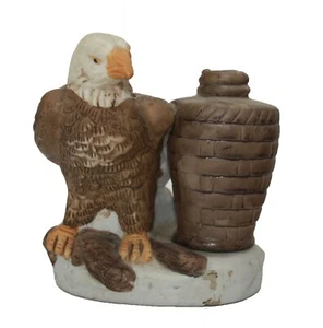 Bald Eagle Figurine Ceramic with Huge Vase Vessel Brown White - Picture 1 of 6