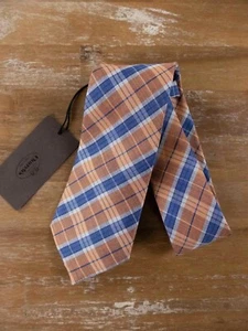 CHURCH'S of England orange & blue plaid motif silk linen blend tie authentic NWT - Picture 1 of 5