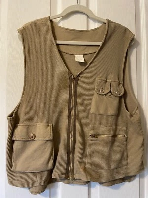 IV GEORGE Raro Vintage Beige/Marrón Sin Mangas Algodón Cárdigan Suéter Cremallera L Foto 1 de 4