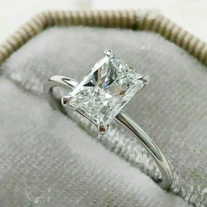 Radiant Cut VS1 Lab Grown Diamond Solitaire Wedding Ring in 14K Solid White Gold - Picture 1 of 9