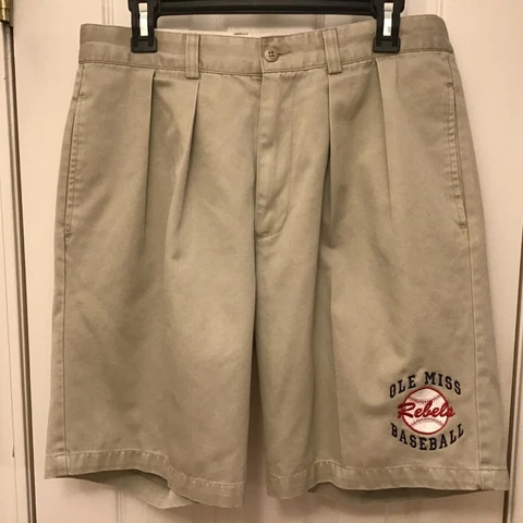 Ole Miss Baseball Mens Khaki Embroidered Shorts 32 x 8.5 Mississippi Rebels NCAA Cover