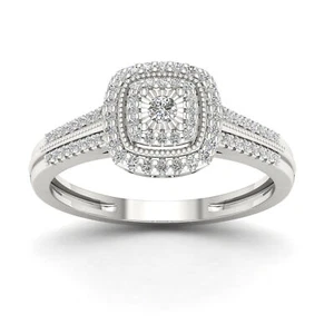925 Sterling Silver Diamond Culster Engagement Ring Size 9 (0.2ct/SI2,H-I) - Picture 1 of 4