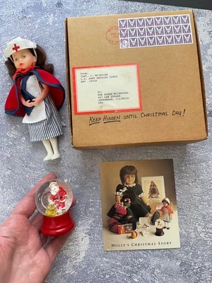 PLEASANT COMPANY American Girl MOLLY Christmas Box, Nurse, Rare Santa Snowglobe - Image 1 of 4