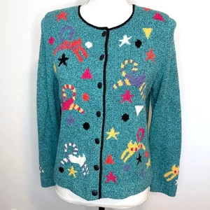 Vintage South Baumwolle leichte 80er Katze Knopfleiste Strickjacke in türkis Größe Small neu - Bild 1 von 11