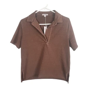 Chemise James Perse femme 0 marron manches courtes polo coton décontracté haut torsadé - Photo 1/16