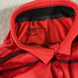 Nike Polo Shirt Mens Medium Red Golf Dri Fit Polo Swoosh Stripe - Picture 1 of 6