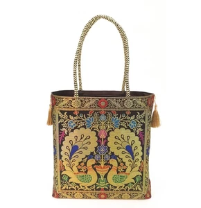 Peacock Woven Handbag Black Indian Ethnic Zari Brocade Women Shoulder Hand Bag - Picture 1 of 8