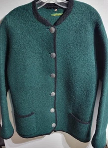 Original Salzburger Walkjanker 100% Lana Mujer Cárdigan Chaqueta Verde Talla 50 - Imagen 1 de 3
