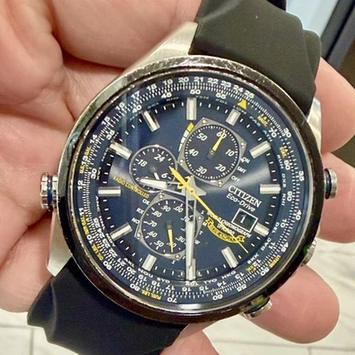 Citizen Eco Drive Blue Angel World Chronograph Stainless Quartz Men Pilot Watch - Image 1 of 4