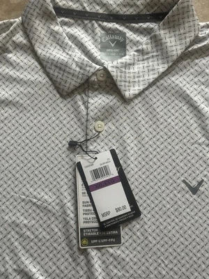 NUEVO CON ETIQUETAS Camisa de Golf Callaway XXL 2XL Estampada UPF Absorbe la Humedad Plateada Abedul Foto 1 de 4