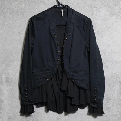 Chaqueta Romance Free People Volantes Mujer Pequeña Negra Militar Boho Abrigo de Combate Foto 1 de 4