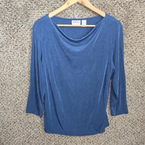 Chicos Travelers Top Damen 2 US Large blau Slinky Wasserfallausschnitt Bluse Freizeit - Bild 1 von 7