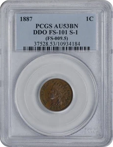 1887 Indian Cent DDO FS-101 S-1 AU53 PCGS - Picture 1 of 3