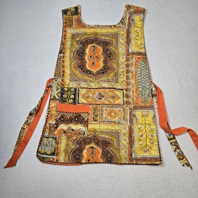 Handmade Reversible Apron Smock Orange/Multi Grandmacore Cooking Craft Teacher - Image 1 of 4