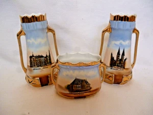 Jugendstil seltenes Ensemble 3 x Vase Schale Andenken Bremen Rathaus Börse Dom - Picture 1 of 14