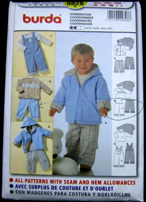 Burda Infants Pants, Shirt, Pantalon Pattern 9828 uncut Sz 9, 12, 18 mos 2T, 3T - Image 1 of 4