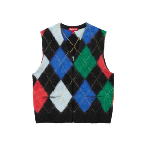 Supreme Brushed Argyle Zip Up Vest Black - 24SS - Picture 1 of 2