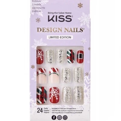 全新 Kiss Nails 限量版胶水美甲 中号 法国圣诞老人 红色 圣诞节 — 第 1/4 张图片