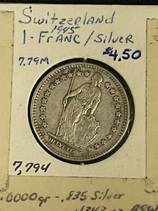 1945 Switzerland 1 Franc Silver .835 Coin - Picture 1 of 4