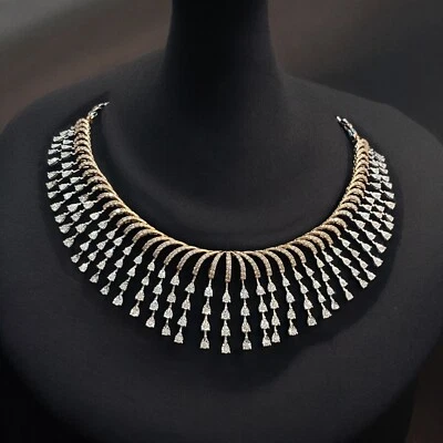 5.73 Cts Round Brilliant Cut Natural Diamonds Wedding Necklace 14K Two-Tone Gold - Image 1 of 4