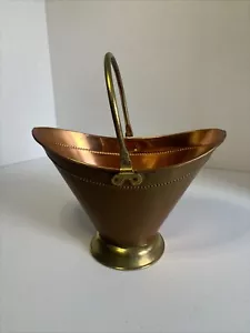 Vintage Scuttle Basket Bucket With Lombard England Imprint Copper & Brass - Picture 1 of 6