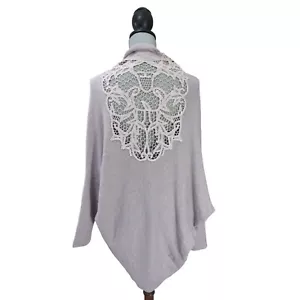 Garnet Hill Cardigan Womens XS Purple Lace Detail Cacoon Style Open Front - Picture 1 of 9