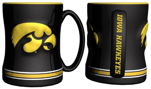 Iowa Hawkeyes 15oz Sculpted Relief Coffee Mug [NEW] NCAA Tea Cup Hot Ceramic Cover