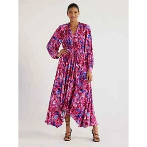 Scoop Pleated Handkerchief Hem Dress Women Polyester Floral, Size Large (12-14) - Picture 1 of 4
