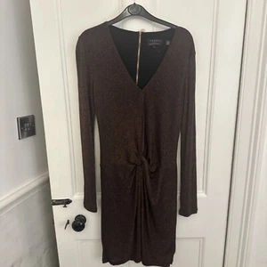 Ted Baker Lizzey Bodycon Dress Knot Front Bronze Copper Sparkle Party Sz 2 UK 10 - Picture 1 of 9