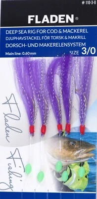 5 Fladen Blue Feather Rigs Purple 5 Hook Size 3/0 Fishing Mackerel Lures Sea - Image 1 of 4