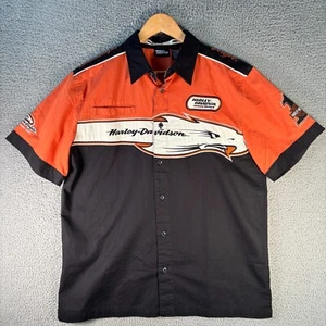 Harley-Davidson Racing Button Shirt Men's M Black Orange Eagle Short Sleeve VTG - Picture 1 of 10