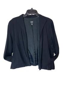 EILEEN FISHER Sz L Black Open Front Wool Blend Cropped Jacket W Pockets - Picture 1 of 7
