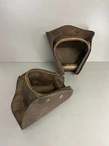 Antique Leather Covered Stirrups, Primitive Horse Saddle Stirrup Tack - Picture 1 of 11