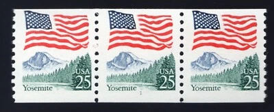 Scott #2280 Flag Over Yosemite Plate # Coil (PNC3) of 3 Stamps - MNH P#1 - Image 1 of 2