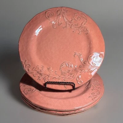 Único Il Mulino Nueva York Melocotón Floral Crackle Platos 4 Platos de Cena Melamina Foto 1 de 4