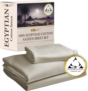 California Design Den Certified 100% Egyptian Cotton Sheets Set - TWIN XL, Beige - Picture 1 of 5
