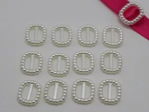 200 Marfil Perla Hebilla Cuadrada Cinta de Invitación Deslizante 12X11mm Para Boda - Imagen 1 de 5